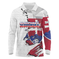 Slovakia Long Sleeve Polo Shirt Flag Grunge Half Style with Slovak Pattern