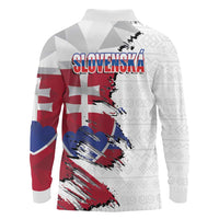 Slovakia Long Sleeve Polo Shirt Flag Grunge Half Style with Slovak Pattern