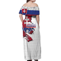Slovakia Off Shoulder Maxi Dress Flag Grunge Half Style with Slovak Pattern