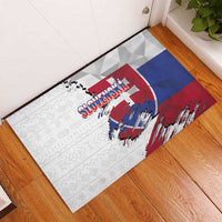 Slovakia Rubber Doormat Flag Grunge Half Style with Slovak Pattern