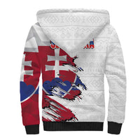 Slovakia Sherpa Hoodie Flag Grunge Half Style with Slovak Pattern