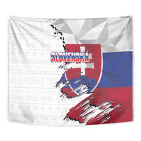 Slovakia Tapestry Flag Grunge Half Style with Slovak Pattern