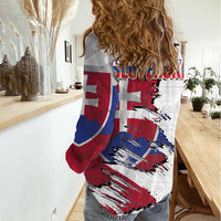 Slovakia Women Casual Shirt Flag Grunge Half Style with Slovak Pattern