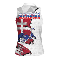 Slovakia Women Sleeveless Polo Shirt Flag Grunge Half Style with Slovak Pattern