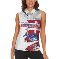Slovakia Women Sleeveless Polo Shirt Flag Grunge Half Style with Slovak Pattern