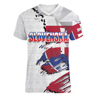 Slovakia Women V-Neck T-Shirt Flag Grunge Half Style with Slovak Pattern