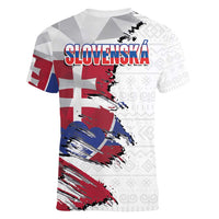 Slovakia Women V-Neck T-Shirt Flag Grunge Half Style with Slovak Pattern