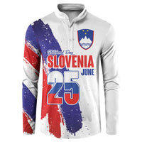 Slovenia Statehood Day Button Sweatshirt 25 June National Flag Color Brush Stroke Style