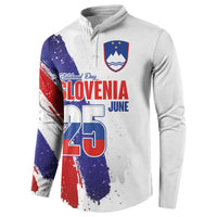 Slovenia Statehood Day Button Sweatshirt 25 June National Flag Color Brush Stroke Style