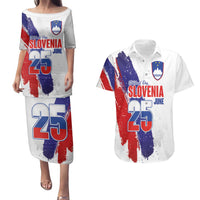 Slovenia Statehood Day Couples Matching Puletasi and Hawaiian Shirt 25 June National Flag Color Brush Stroke Style