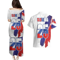 Slovenia Statehood Day Couples Matching Puletasi and Hawaiian Shirt 25 June National Flag Color Brush Stroke Style