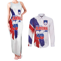 Slovenia Statehood Day Couples Matching Tank Maxi Dress and Long Sleeve Button Shirt 25 June National Flag Color Brush Stroke Style