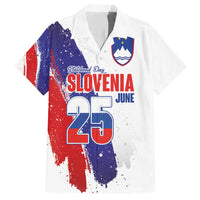 Slovenia Statehood Day Family Matching Short Sleeve Bodycon Dress and Hawaiian Shirt 25 June National Flag Color Brush Stroke Style