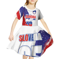 Slovenia Statehood Day Kid Short Sleeve Dress 25 June National Flag Color Brush Stroke Style