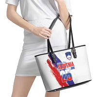 Slovenia Statehood Day Leather Tote Bag 25 June National Flag Color Brush Stroke Style