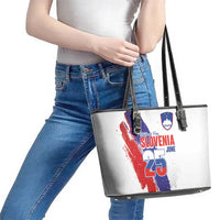 Slovenia Statehood Day Leather Tote Bag 25 June National Flag Color Brush Stroke Style