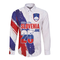 Slovenia Statehood Day Long Sleeve Button Shirt 25 June National Flag Color Brush Stroke Style