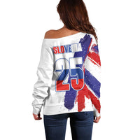 Slovenia Statehood Day Off Shoulder Sweater 25 June National Flag Color Brush Stroke Style