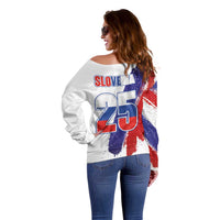 Slovenia Statehood Day Off Shoulder Sweater 25 June National Flag Color Brush Stroke Style