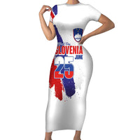 Slovenia Statehood Day Short Sleeve Bodycon Dress 25 June National Flag Color Brush Stroke Style