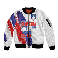 Slovenia Statehood Day Sleeve Zip Bomber Jacket 25 June National Flag Color Brush Stroke Style