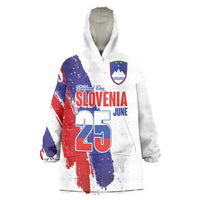 Slovenia Statehood Day Wearable Blanket Hoodie 25 June National Flag Color Brush Stroke Style