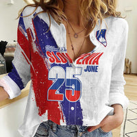 Slovenia Statehood Day Women Casual Shirt 25 June National Flag Color Brush Stroke Style