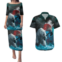 Greenlandic Polar Bear Warrior Couples Matching Puletasi and Hawaiian Shirt Nordic and Runes Style - Wonder Print Shop