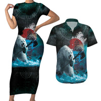 Greenlandic Polar Bear Warrior Couples Matching Short Sleeve Bodycon Dress and Hawaiian Shirt Nordic and Runes Style - Wonder Print Shop