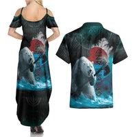 Greenlandic Polar Bear Warrior Couples Matching Summer Maxi Dress and Hawaiian Shirt Nordic and Runes Style - Wonder Print Shop