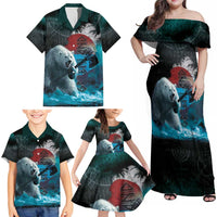 Greenlandic Polar Bear Warrior Family Matching Off Shoulder Maxi Dress and Hawaiian Shirt Nordic and Runes Style - Wonder Print Shop