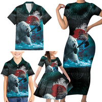Greenlandic Polar Bear Warrior Family Matching Short Sleeve Bodycon Dress and Hawaiian Shirt Nordic and Runes Style - Wonder Print Shop