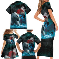 Greenlandic Polar Bear Warrior Family Matching Short Sleeve Bodycon Dress and Hawaiian Shirt Nordic and Runes Style - Wonder Print Shop