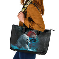 Greenlandic Polar Bear Warrior Leather Tote Bag Nordic and Runes Style - Wonder Print Shop