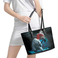 Greenlandic Polar Bear Warrior Leather Tote Bag Nordic and Runes Style - Wonder Print Shop