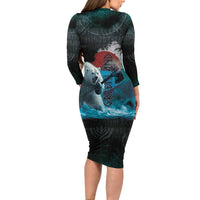 Greenlandic Polar Bear Warrior Long Sleeve Bodycon Dress Nordic and Runes Style - Wonder Print Shop