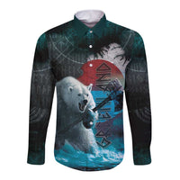 Greenlandic Polar Bear Warrior Long Sleeve Button Shirt Nordic and Runes Style - Wonder Print Shop