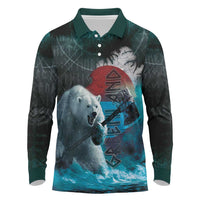 Greenlandic Polar Bear Warrior Long Sleeve Polo Shirt Nordic and Runes Style - Wonder Print Shop
