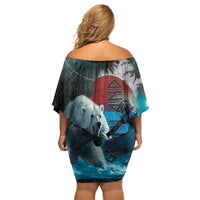 Greenlandic Polar Bear Warrior Off Shoulder Short Dress Nordic and Runes Style - Wonder Print Shop