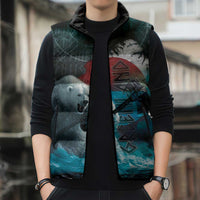 Greenlandic Polar Bear Warrior Sleeveless Puffer Jacket Nordic and Runes Style - Wonder Print Shop