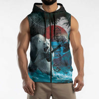 Greenlandic Polar Bear Warrior Sleeveless Zip Hoodie Nordic and Runes Style - Wonder Print Shop