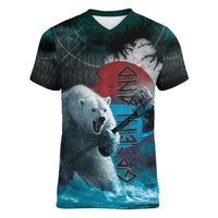 Greenlandic Polar Bear Warrior Women V-Neck T-Shirt Nordic and Runes Style - Wonder Print Shop