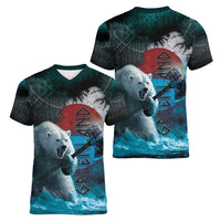 Greenlandic Polar Bear Warrior Women V-Neck T-Shirt Nordic and Runes Style - Wonder Print Shop