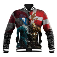 Greenlandic and Danish Together Baseball Jacket Polar Warrior Vikings with National Flag Grunge Style - Wonder Print Shop