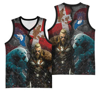 Greenlandic and Danish Together Basketball Jersey Polar Warrior Vikings with National Flag Grunge Style - Wonder Print Shop