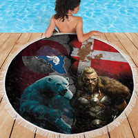 Greenlandic and Danish Together Beach Blanket Polar Warrior Vikings with National Flag Grunge Style - Wonder Print Shop