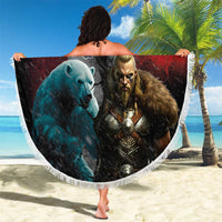 Greenlandic and Danish Together Beach Blanket Polar Warrior Vikings with National Flag Grunge Style - Wonder Print Shop
