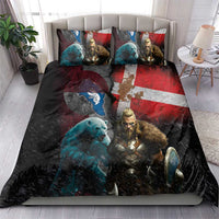 Greenlandic and Danish Together Bedding Set Polar Warrior Vikings with National Flag Grunge Style - Wonder Print Shop