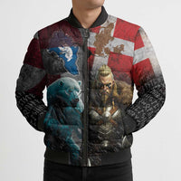 Greenlandic and Danish Together Bomber Puffer Jacket Polar Warrior Vikings with National Flag Grunge Style - Wonder Print Shop