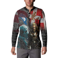Greenlandic and Danish Together Button Sweatshirt Polar Warrior Vikings with National Flag Grunge Style - Wonder Print Shop